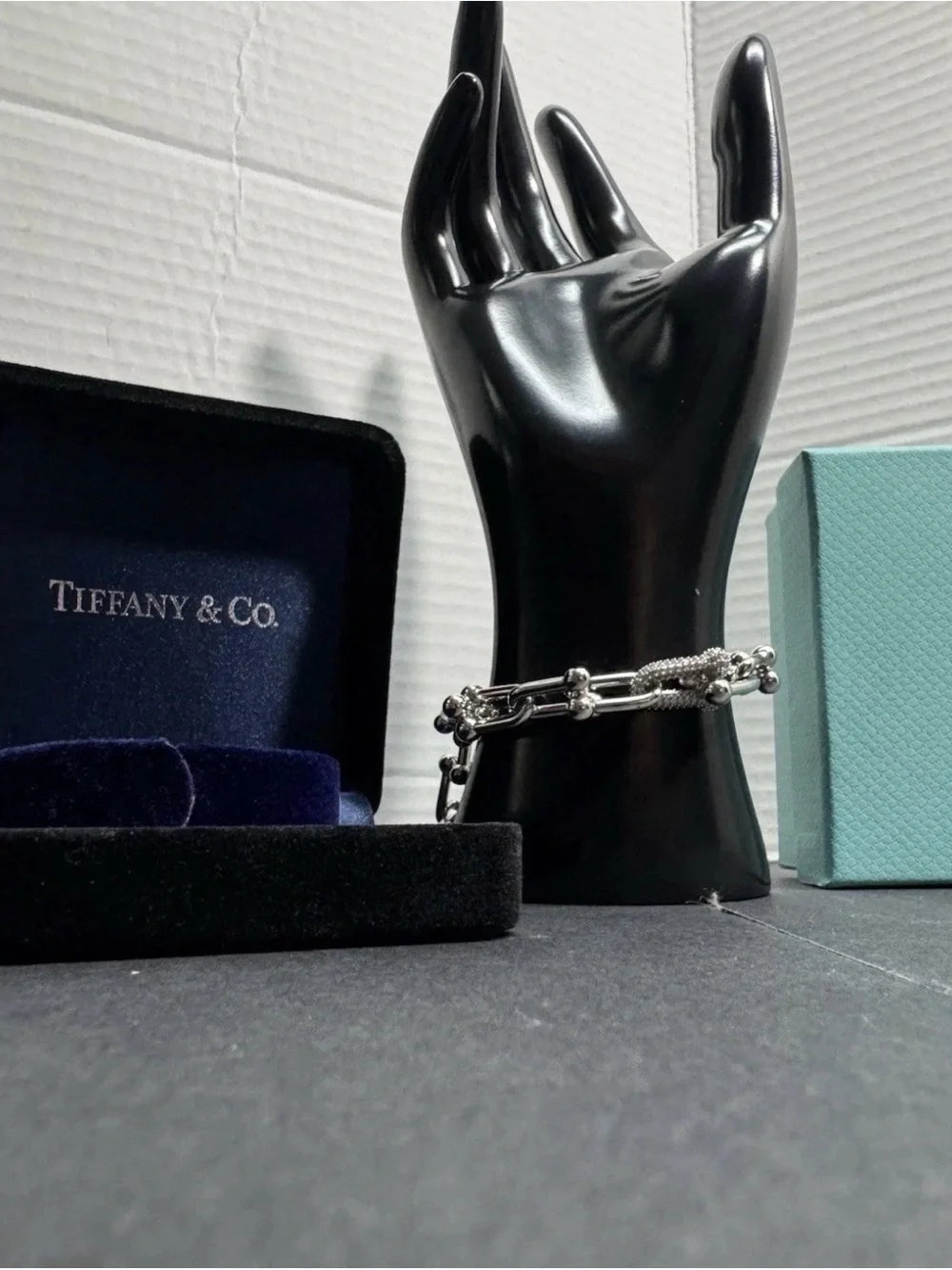 Tiffany HardWear Pave Link Bracelet Silver Tone 8.5